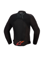 Alpinestars SMX Air-jakke, motorcykeljakke, sort med klare røde detaljer, set bagfra med tech mesh-paneler til luftgennemstrømning, stort rødt Alpinestars-logo nederst på ryggen, Tech-Air Ready-logo på kraven, sporty design til højtydende kørsel.