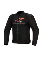 Alpinestars SMX Air-jakke, motorcykeljakke, sort med detaljer i klar rød og hvid, med et stort rødt Alpinestars-stjernelogo og hvid tekst med kontur på brystet, mesh-paneler med sorte skulderskydere, performance sportsbeklædning til kørsel
