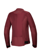 Alpinestars Stella C-1 Air-jakke, motorcykeljakke til kvinder, bordeaux, set bagfra med store tech mesh-paneler for luftstrøm, reflekterende logo i nakken og justerbare taljestropper, urbant køreudstyr