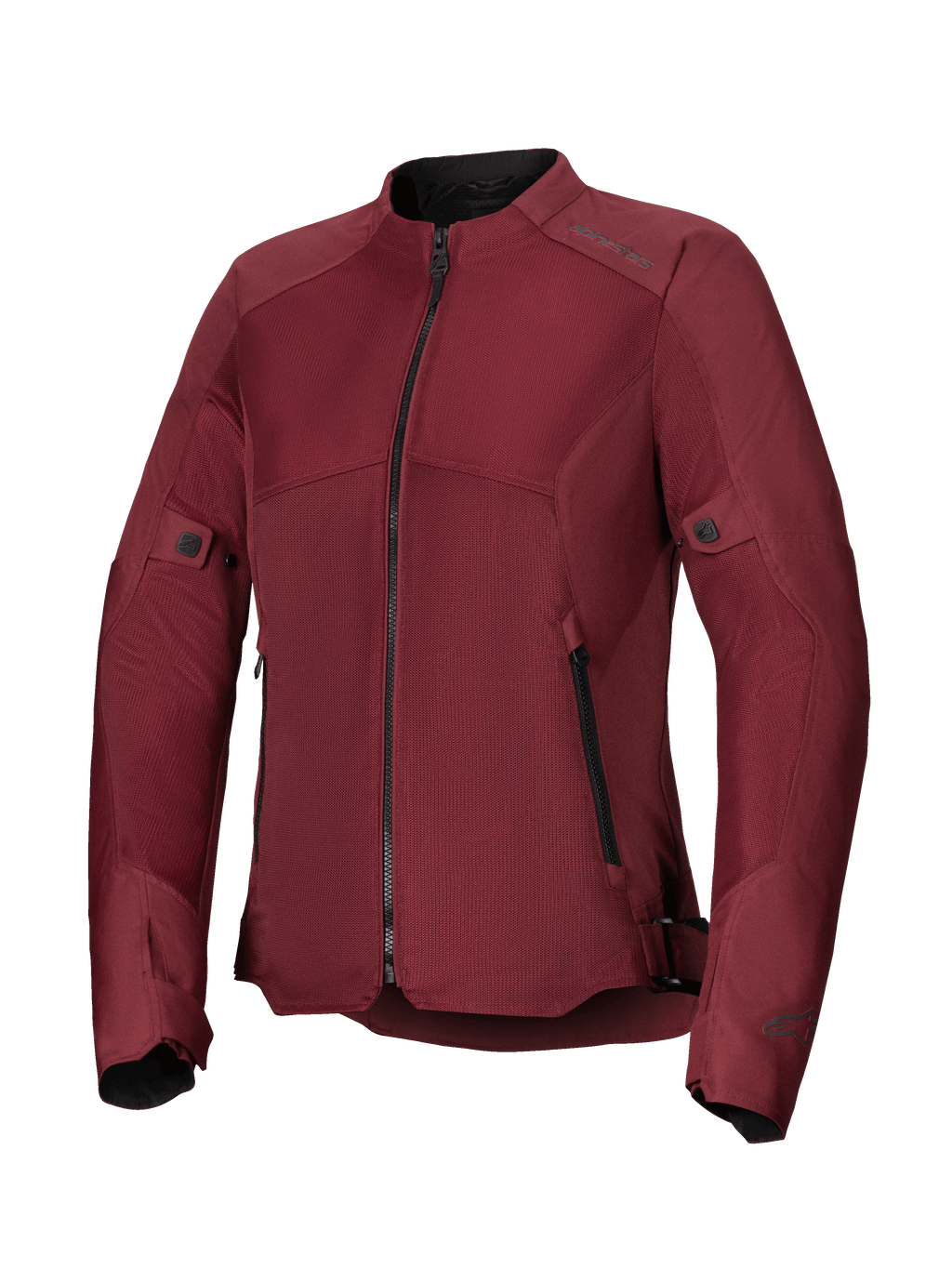 Alpinestars Stella C-1 Air motorcykeljakke til damer, bordeauxrød, med store tech mesh-paneler til luftgennemstrømning, central sort lynlås, lynlåslommer og justerbare stropper ved talje og ærmer, designet til bykørsel