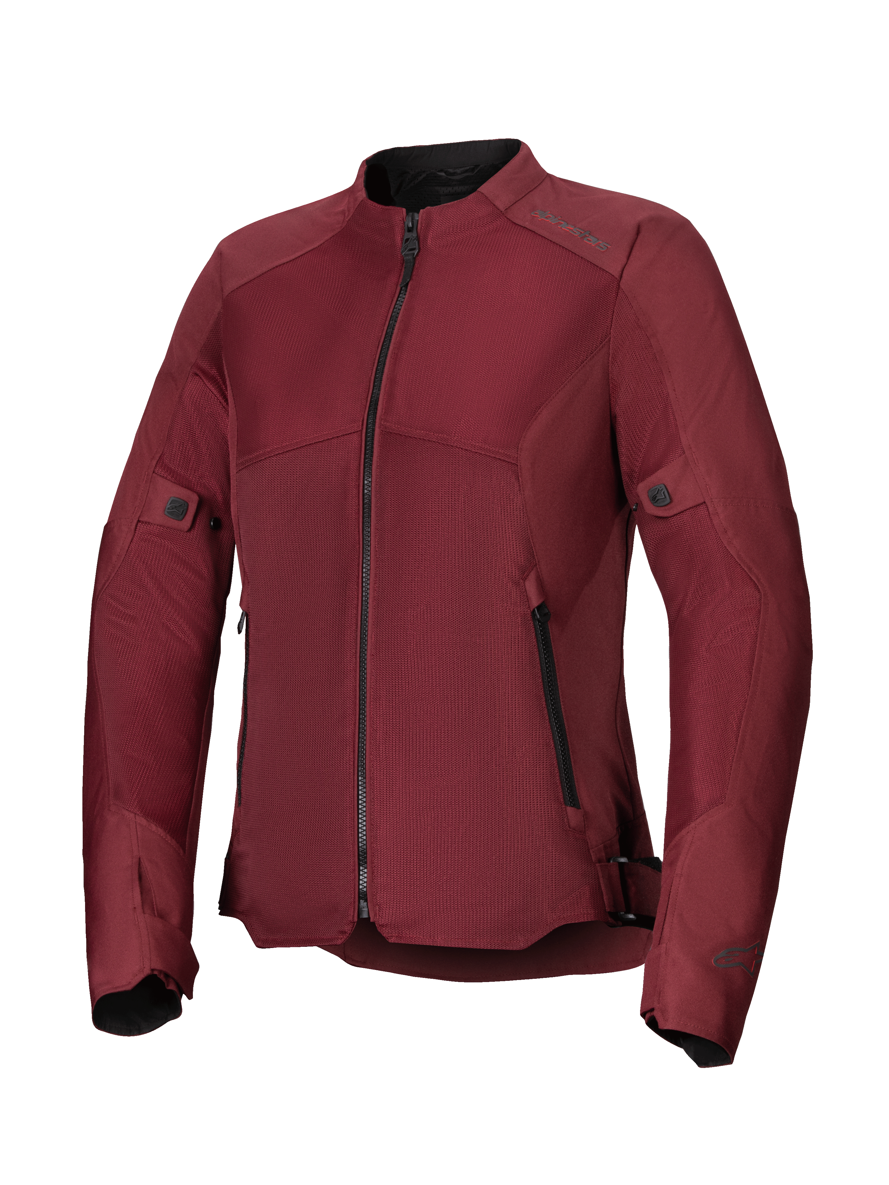 Alpinestars Stella C-1 Air motorcykeljakke til damer, bordeauxrød, med store tech mesh-paneler til luftgennemstrømning, central sort lynlås, lynlåslommer og justerbare stropper ved talje og ærmer, designet til bykørsel