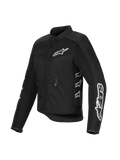 Alpinestars Stella T-Dyno Air-jakke til damer, sort, motorcykeljakke i mesh og tekstil, med hvide Alpinestars-logoer på brystet og ærmerne, 3D-meshpaneler for luftgennemstrømning, vintage-inspireret skræddersyet pasform.