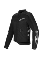 Alpinestars Stella T-Dyno Air-jakke til damer, sort, motorcykeljakke i mesh og tekstil, med hvide Alpinestars-logoer på brystet og ærmerne, 3D-meshpaneler for luftgennemstrømning, vintage-inspireret skræddersyet pasform.