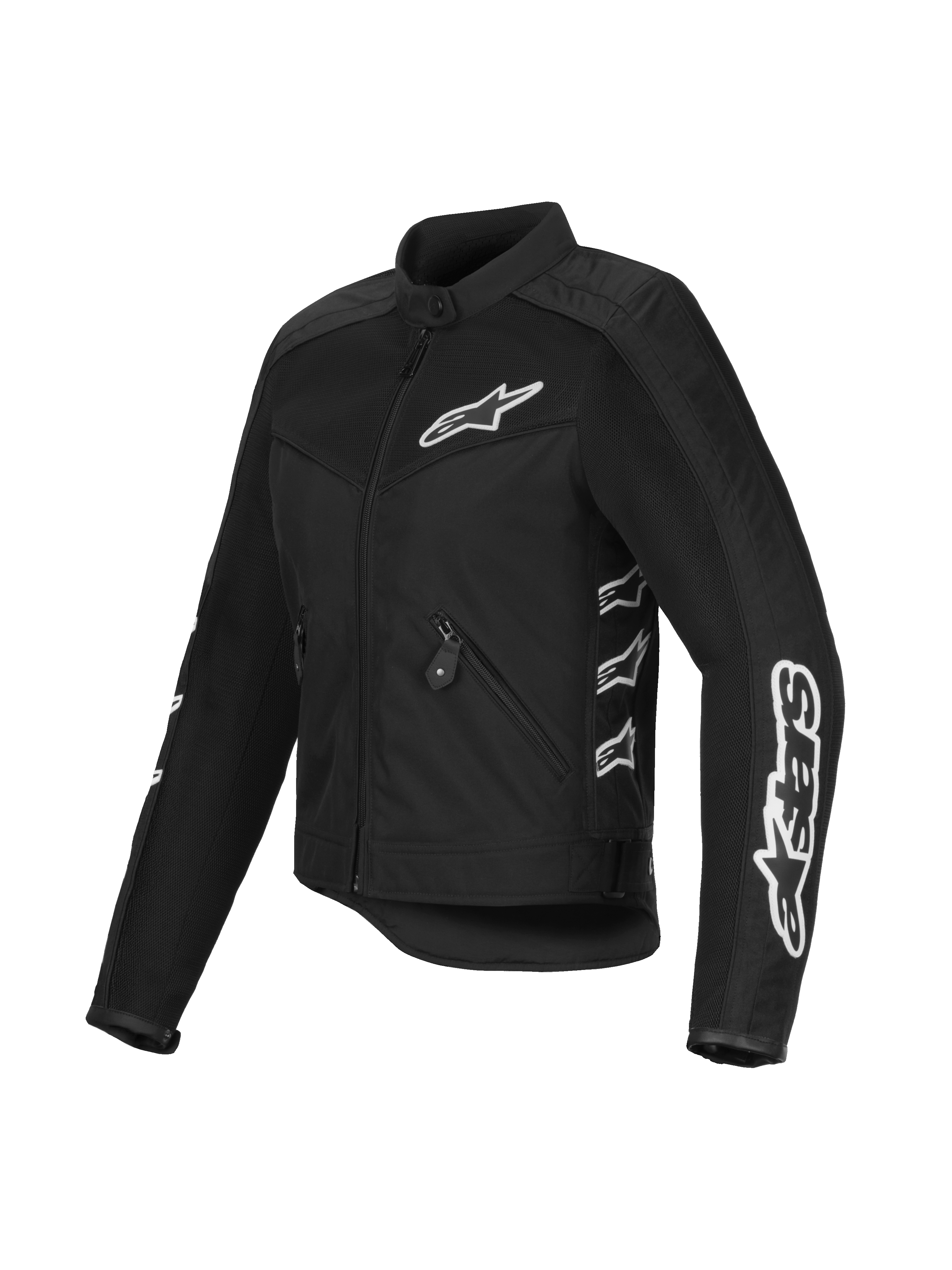 Alpinestars Stella T-Dyno Air-jakke til damer, sort, motorcykeljakke i mesh og tekstil, med hvide Alpinestars-logoer på brystet og ærmerne, 3D-meshpaneler for luftgennemstrømning, vintage-inspireret skræddersyet pasform.