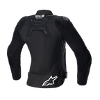 Alpinestars Stella SMX Air-jakke til damer, set bagfra, sort, med mesh-paneler på ryggen for luftgennemstrømning, Tech-Air Ready-branding på den øvre ryg, hvidt Alpinestars-stjernelogo på den nederste del af ryggen, taljejusteringsstropper, street sport-motorcykeljakke i tekstil