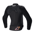 Alpinestars Stella SMX Air jakke til damer, set bagfra, sort med mesh-paneler, med 'Tech-Air Ready'-logo på øvre ryg og pink til orange gradueret stjernelogo forneden, beskyttende street sport motorcykeljakke