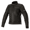 Alpinestars Stella Crosshill WP Air jakke, motorcykeljakke til damer, sort, med store tech mesh-paneler for luftgennemstrømning, justerbare stropper på ærmer og torso, høj krave med lynlås foran, strømlinet touring-design med diskret branding