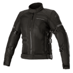 Alpinestars Stella Crosshill WP Air jakke, motorcykeljakke til damer, sort, med store tech mesh-paneler for luftgennemstrømning, justerbare stropper på ærmer og torso, høj krave med lynlås foran, strømlinet touring-design med diskret branding