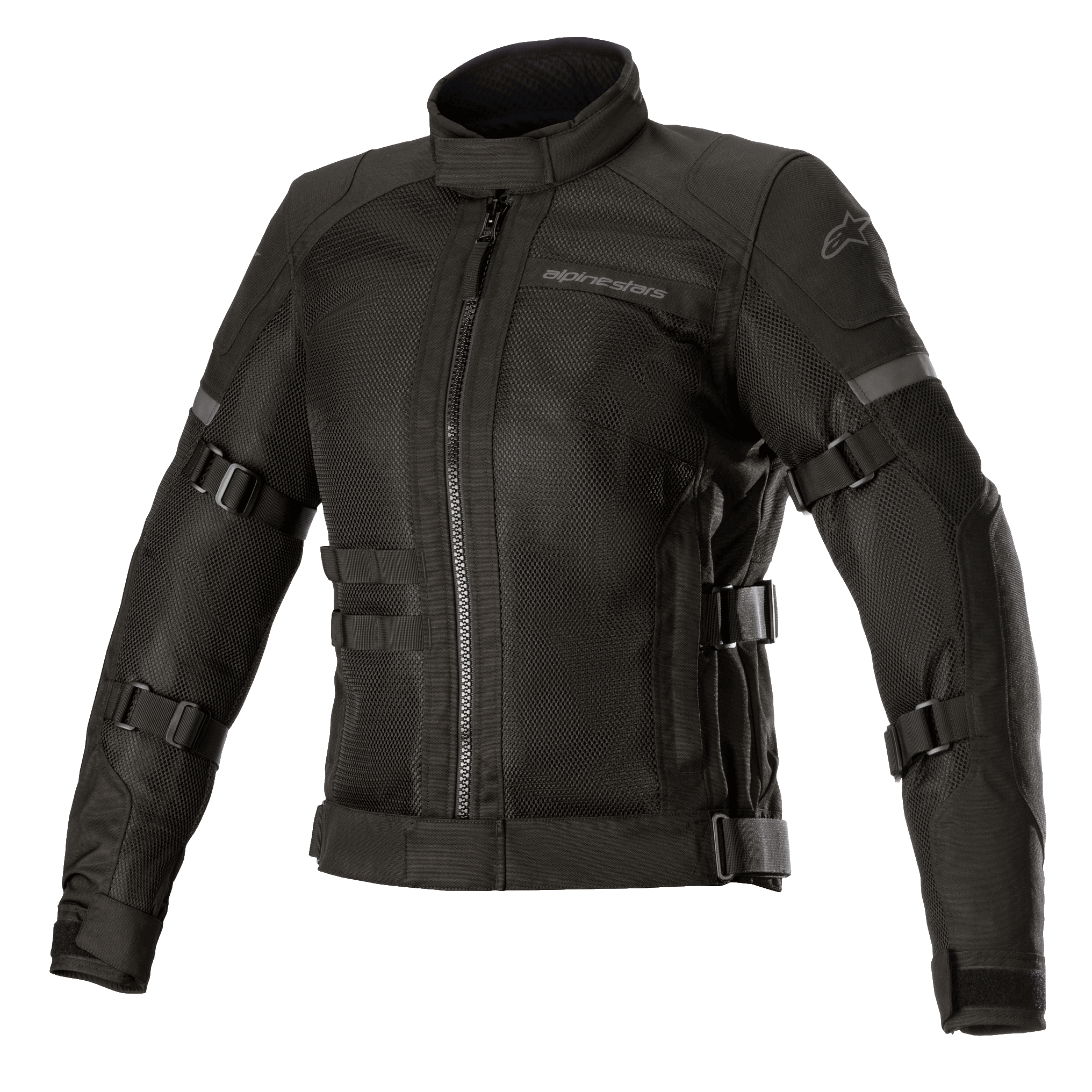 Alpinestars Stella Crosshill WP Air jakke, motorcykeljakke til damer, sort, med store tech mesh-paneler for luftgennemstrømning, justerbare stropper på ærmer og torso, høj krave med lynlås foran, strømlinet touring-design med diskret branding