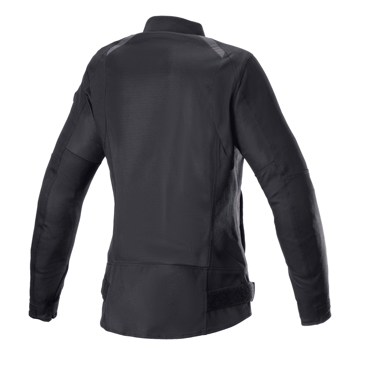 Alpinestars Eloise V2 Air-jakke til damer, sort, motorcykeljakke i bomber-stil set bagfra, omfattende mesh-paneler til køling, forlænget rygprofil, slidstærkt 600D poly-stof og mesh-konstruktion
