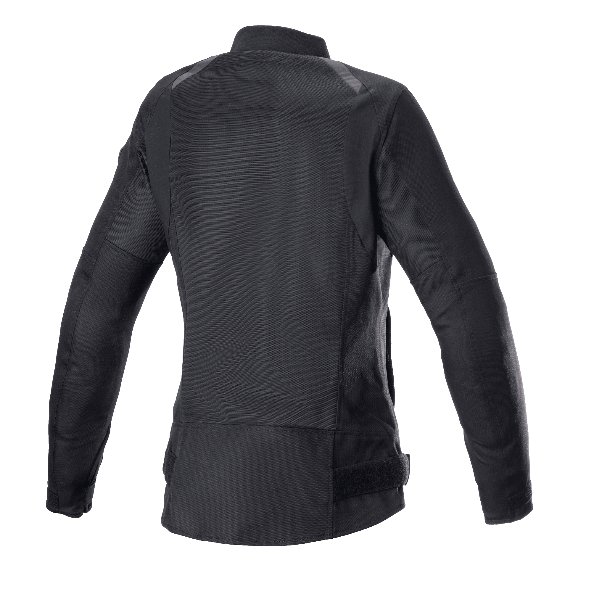 Alpinestars Eloise V2 Air-jakke til damer, sort, motorcykeljakke i bomber-stil set bagfra, omfattende mesh-paneler til køling, forlænget rygprofil, slidstærkt 600D poly-stof og mesh-konstruktion