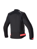 Alpinestars Eloise V2 Air jakke, ventileret urban dame-motorcykeljakke, sort og pink, set bagfra med mesh-paneler og forlænget rygstykke.