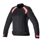Alpinestars Eloise V2 Women's Air Jacket, sort og Diva Pink, motorcykeljakke i tekstil i bomber-stil med mesh-paneler til ventilation, lynlås foran, justerbare taljestropper og ergonomisk pasform til kvindelige kørere