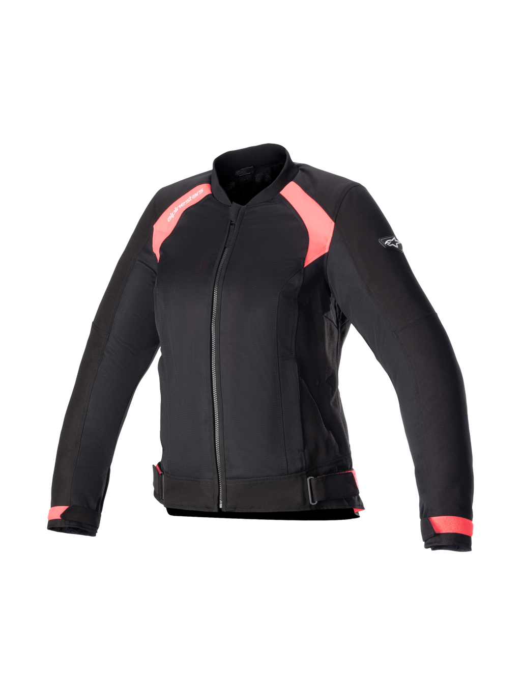 Alpinestars Eloise V2 Air Jakke, dame-motorcykeljakke i sort og pink tekstil med meshpaneler og Tech-Air® klar.