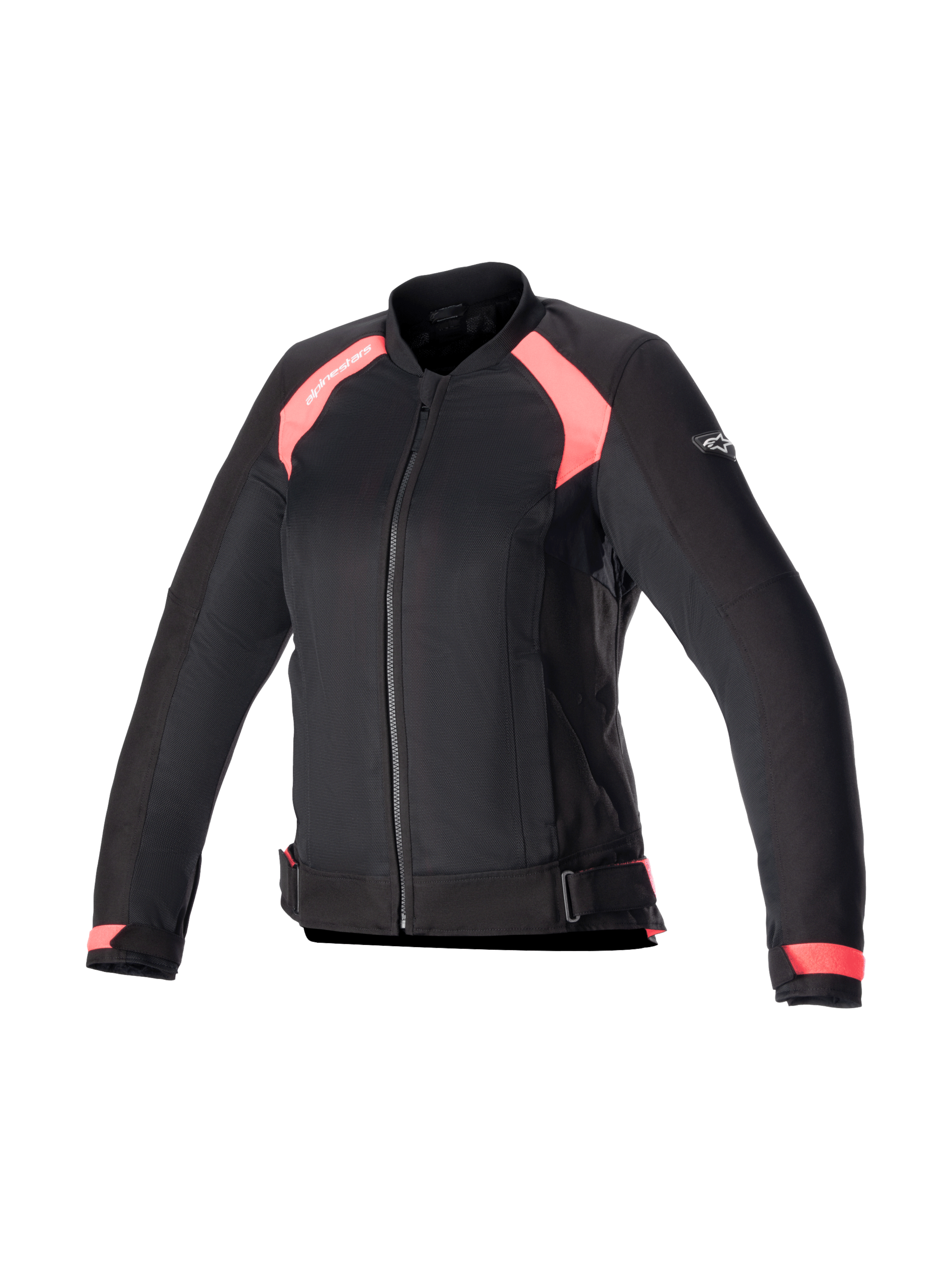 Alpinestars Eloise V2 Air Jakke, dame-motorcykeljakke i sort og pink tekstil med meshpaneler og Tech-Air® klar.