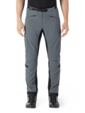 Alpinestars Alden bukser, urban grå med sorte paneler, tekniske motorcykelbukser, set forfra med lynlåslommer og integreret magnetisk taljebælte, slim-fit softshell-design til bypendling