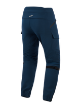 Alpinestars Juggernaut V2 Riding Pants, Night Navy, set bagfra med cargo-lommer, justerbare stropper til knævolumen og elastiske benmanchetter med lynlåse, tekniske tekstilbukser til urban motorcykelkørsel