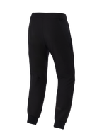 Alpinestars Aeroshell Airflow bukser, motorcykelbukser, sort, set bagfra med et let stræk-softshell-chassis, integrerede 2D mesh-paneler for åndbarhed, laserperforerede zoner på læggene og et diskret Astars-logo på underbenet.
