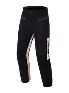 Alpinestars Flex-AST Canvas bukser, Black Aluminum, urbane motorcykelbukser med arbejdstøjs-inspireret design, sandfarvede lodrette sidepaneler med markant Alpinestars-logo, forlommer med metallynlåse, ergonomiske forformede knæ
