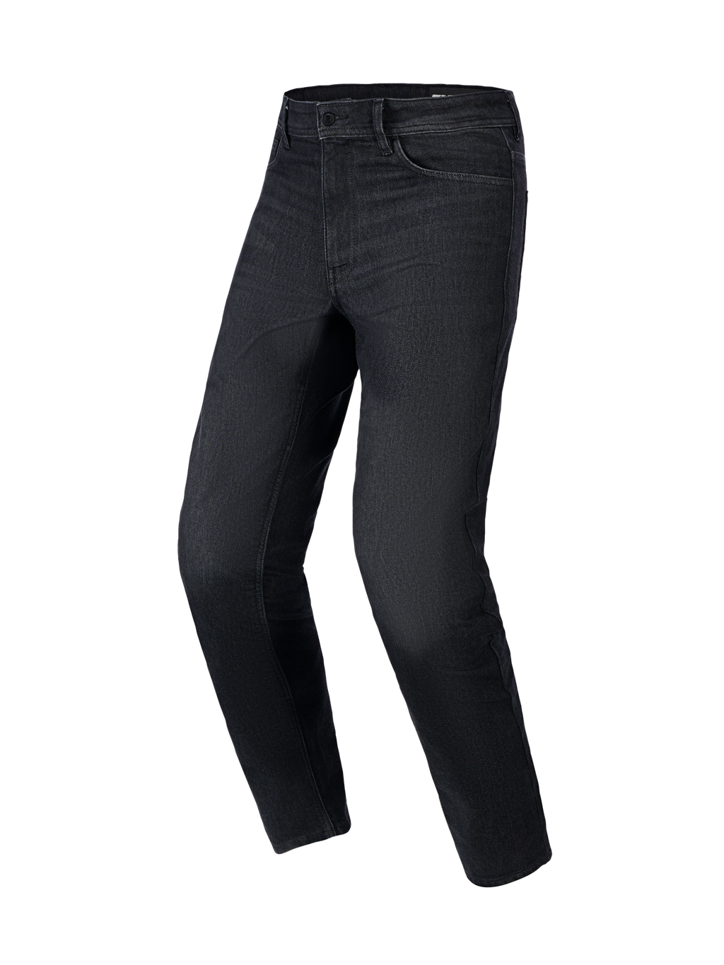 Alpinestars Flex-AST 5 Denim Pants, motorcykel jeans, vasket sort, regular tapered pasform, fem-lomme design med bælteløkker, stræk-denim stof, urbant beskyttende motorcykeludstyr