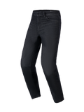 Alpinestars Flex-AST 5 Denim Pants, motorcykel jeans, vasket sort, regular tapered pasform, fem-lomme design med bælteløkker, stræk-denim stof, urbant beskyttende motorcykeludstyr