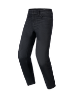Alpinestars Flex-AST 5 Denim Pants, motorcykel jeans, vasket sort, regular tapered pasform, fem-lomme design med bælteløkker, stræk-denim stof, urbant beskyttende motorcykeludstyr