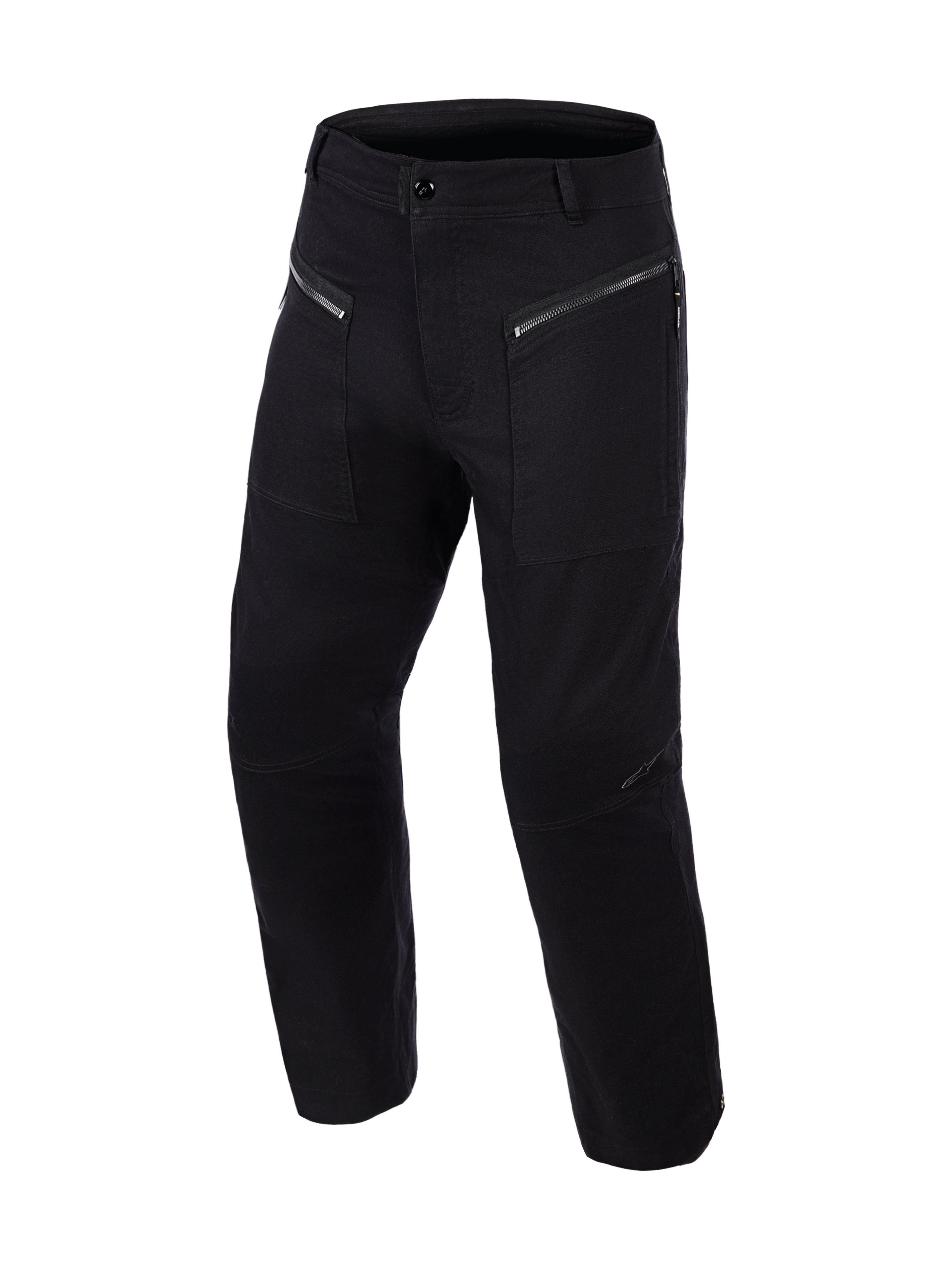 Alpinestars Flex-AST Canvas Pants Short, urban motorcycle pants, Black, featuring dual-access zippered front pockets, workwear-inspired canvas construction, and pre-shaped knee panels, clean utilitarian design for riding protection and comfort