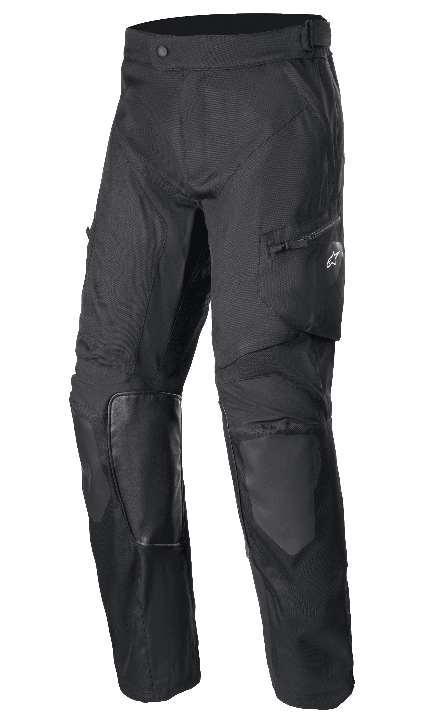 Alpinestars Venture XT Pants Over Boot, sorte adventure-motorcykelbukser, forstærket knæ- og lårbeskyttelse, tekstureret slidstærkt materiale, justerbar talje, lommer med lynlås, beskyttende køreudstyr