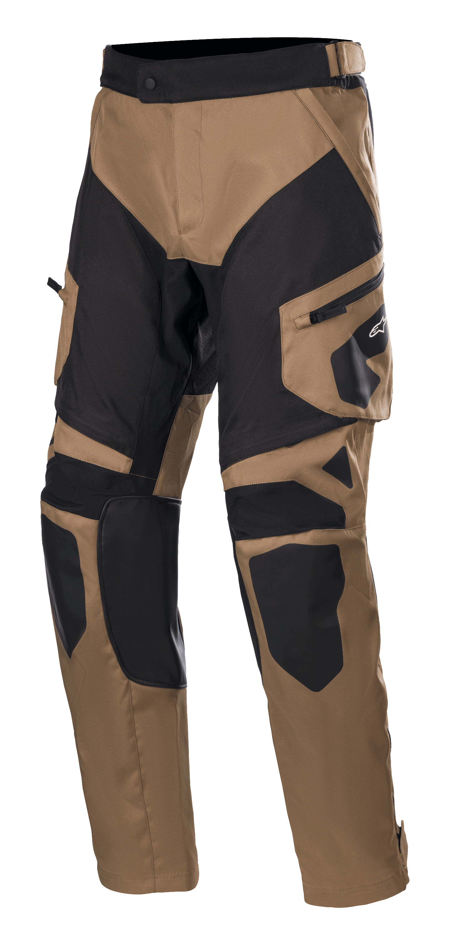 Alpinestars Venture XT Pants Over Boot, motorcykelbukser til adventure touring, camel og sort, forstærkede knæ- og lårpaneler, sidelomme med Alpinestars-logo, justerbar taljerem