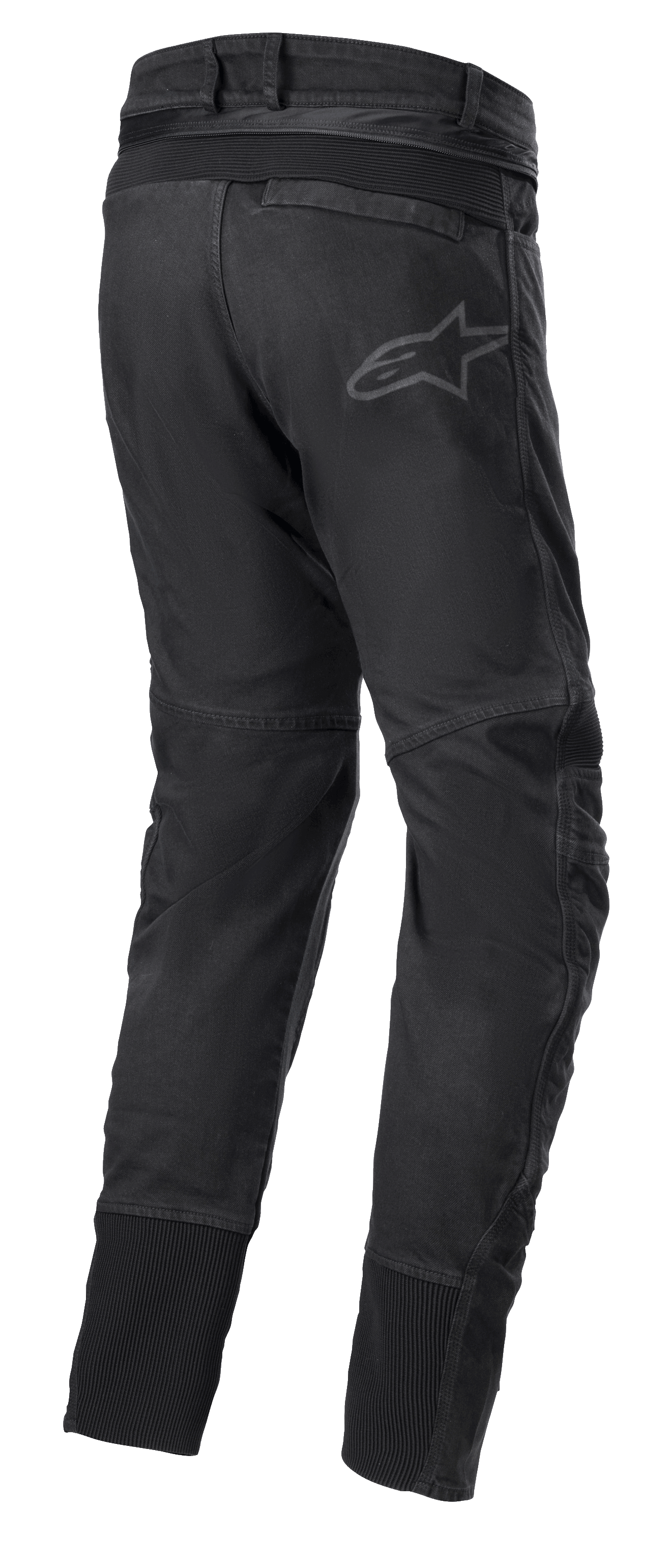 Alpinestars SP Pro bukser, tekniske motorcykel sportbukser i sort, set bagfra viser forbindelseslynlås i taljen, RIDEKNIT® stretch-indsatser på rygstykket og læggene og diskret logo-branding.
