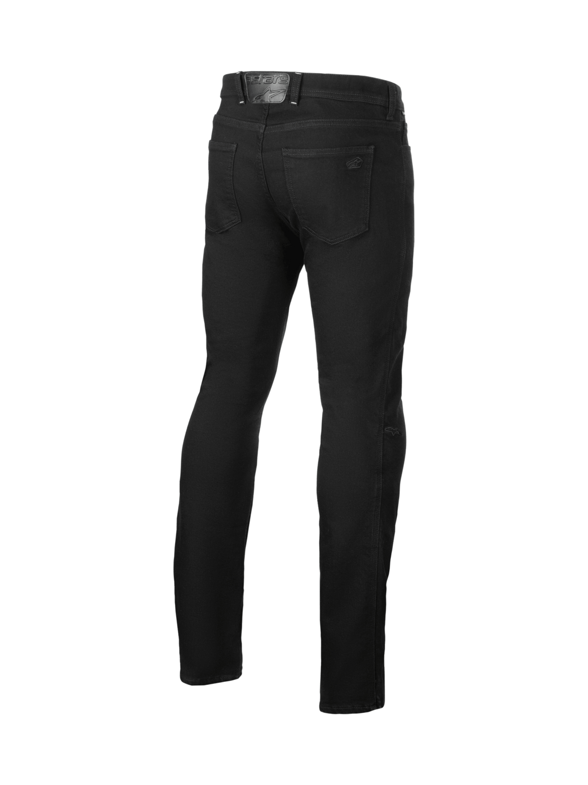Alpinestars Cult-8 Stretch Jeans Bukser, sorte herremotorcykeljeans, set bagfra med CE-certificeret knæbeskyttelse.