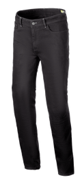 Alpinestars Cult-8 Stretch Denim bukser, motorcykeljeans, Black Rinse, afslappet regulær pasform med lige ben, fem-lommers design, enkeltlags stretchstof med tonale syninger, afslappet urban stil