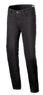 Alpinestars Cult-8 Stretch Denim bukser, motorcykeljeans, Black Rinse, afslappet regulær pasform med lige ben, fem-lommers design, enkeltlags stretchstof med tonale syninger, afslappet urban stil