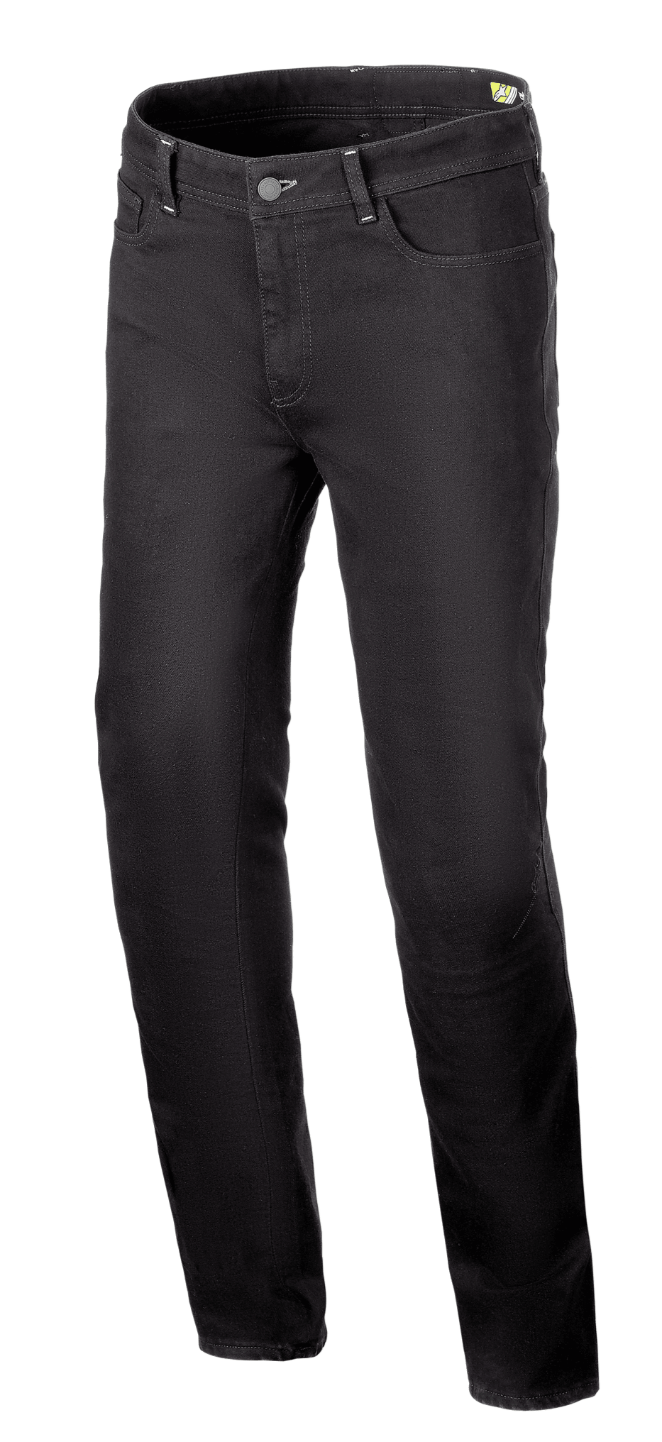 Alpinestars Cult-8 Stretch Denim bukser, motorcykeljeans, Black Rinse, afslappet regulær pasform med lige ben, fem-lommers design, enkeltlags stretchstof med tonale syninger, afslappet urban stil