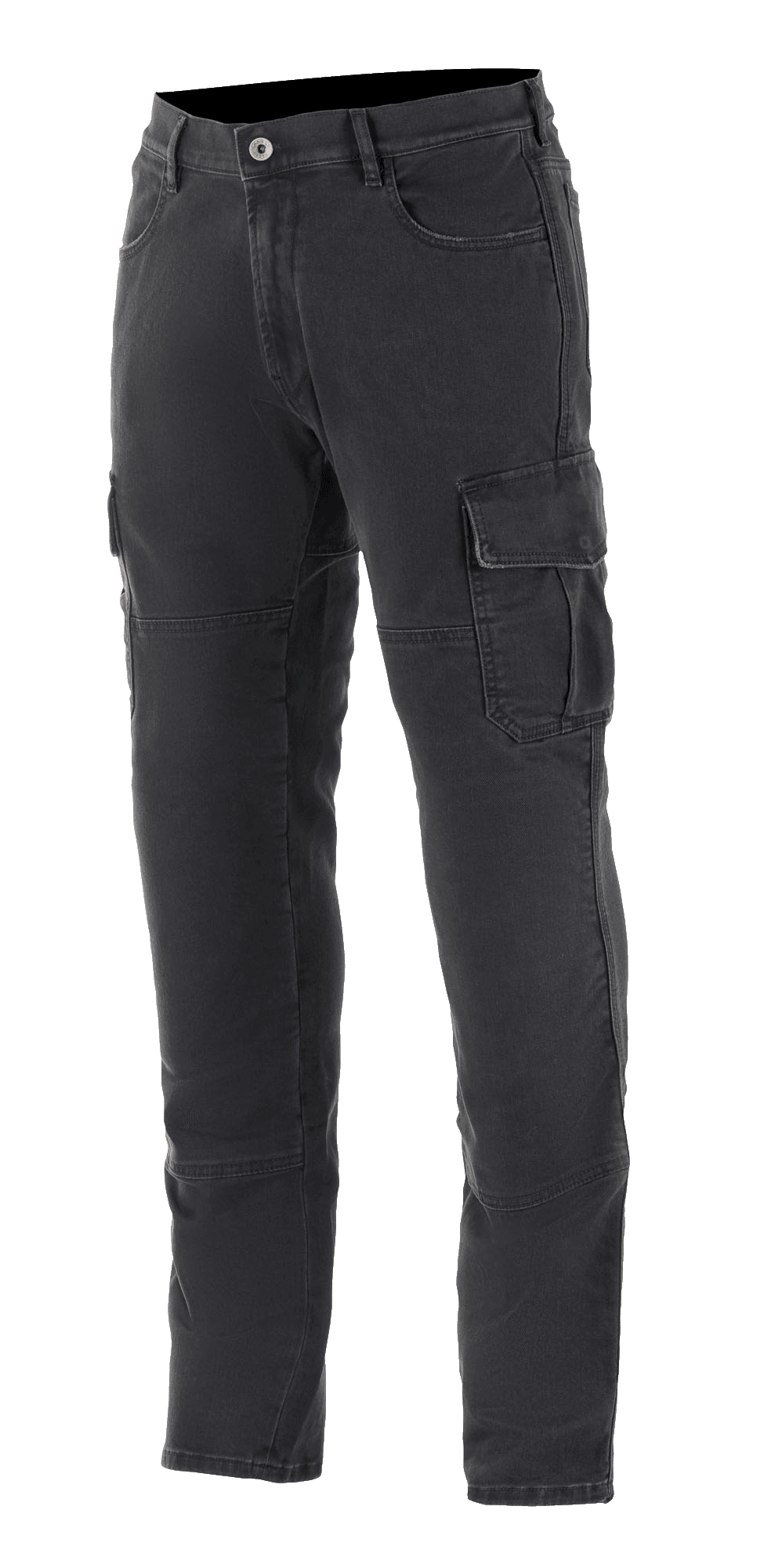 Alpines tars Bart on Ridin g Cargo Pants, mo torcykelb ukser til bykørsel , Rinse P lus Black , med car golommer med klap per, bælt eløkker o g en tape red pasfo rm, afslap pet stonew ashed den im-look i slidstær k tekstil konstrukt ion