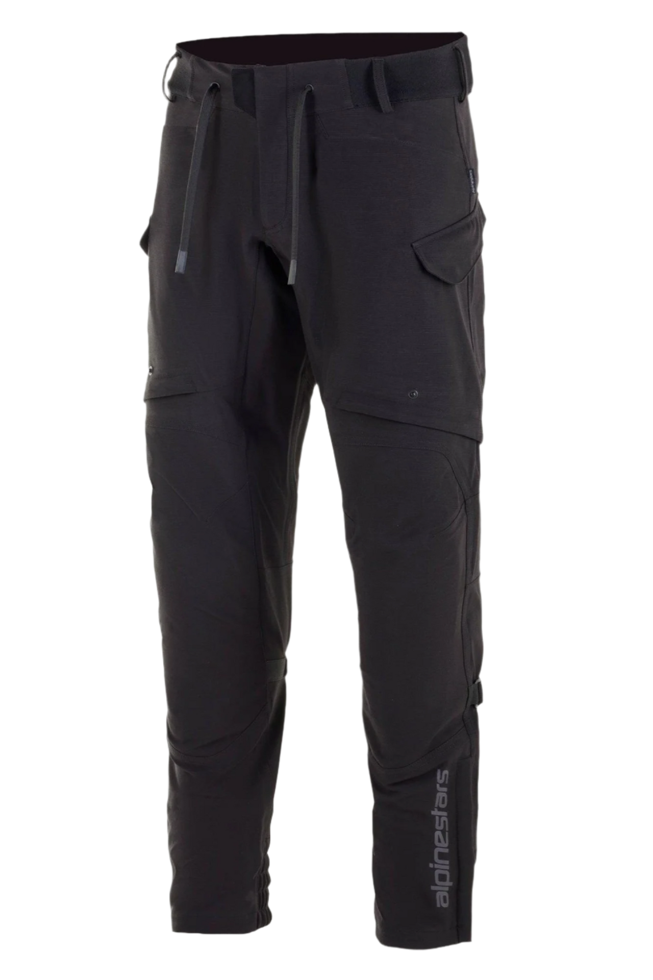 Alpinestars Juggernaut Waterproof Pants, Motorcycle Pants, Black, softshell construction with waterproof membrane, thigh ventilation openings, zippered cargo pockets, elasticated waist with drawstrings and ankle cuffs, urban road riding gear
