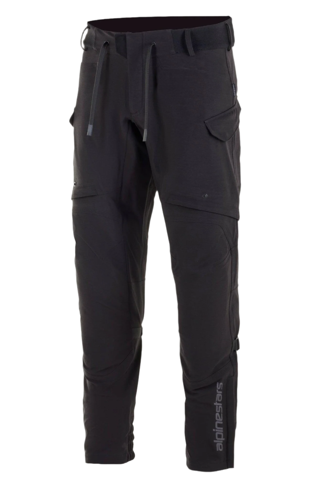 Alpinestars Juggernaut Waterproof Pants, Motorcycle Pants, Black, softshell construction with waterproof membrane, thigh ventilation openings, zippered cargo pockets, elasticated waist with drawstrings and ankle cuffs, urban road riding gear