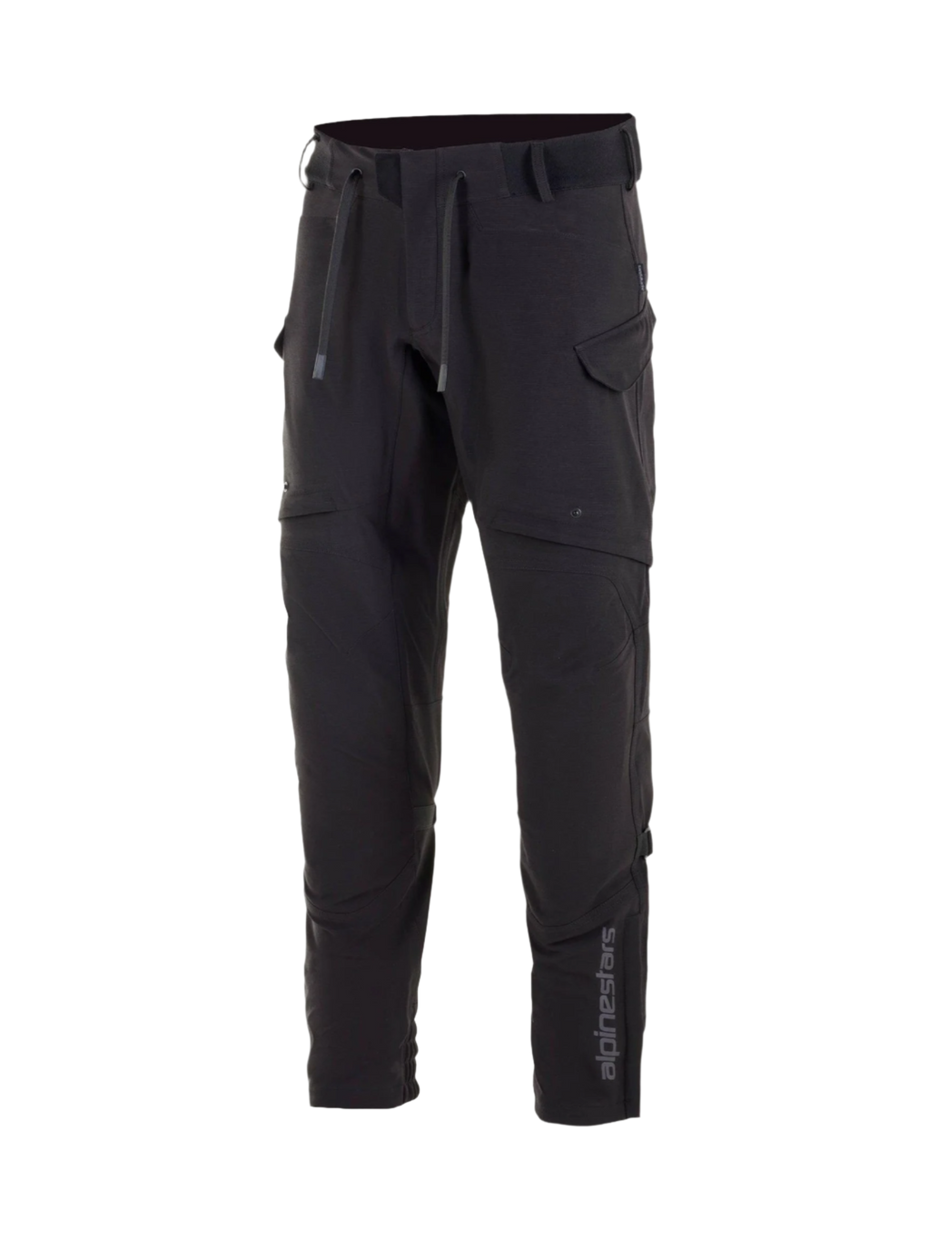 Alpinestars Juggernaut vandtætte bukser, sorte herre-motorcykelbukser til urban kørsel, vandtæt softshell-konstruktion med Nucleon Flex Plus knæbeskyttelse og cargolommer