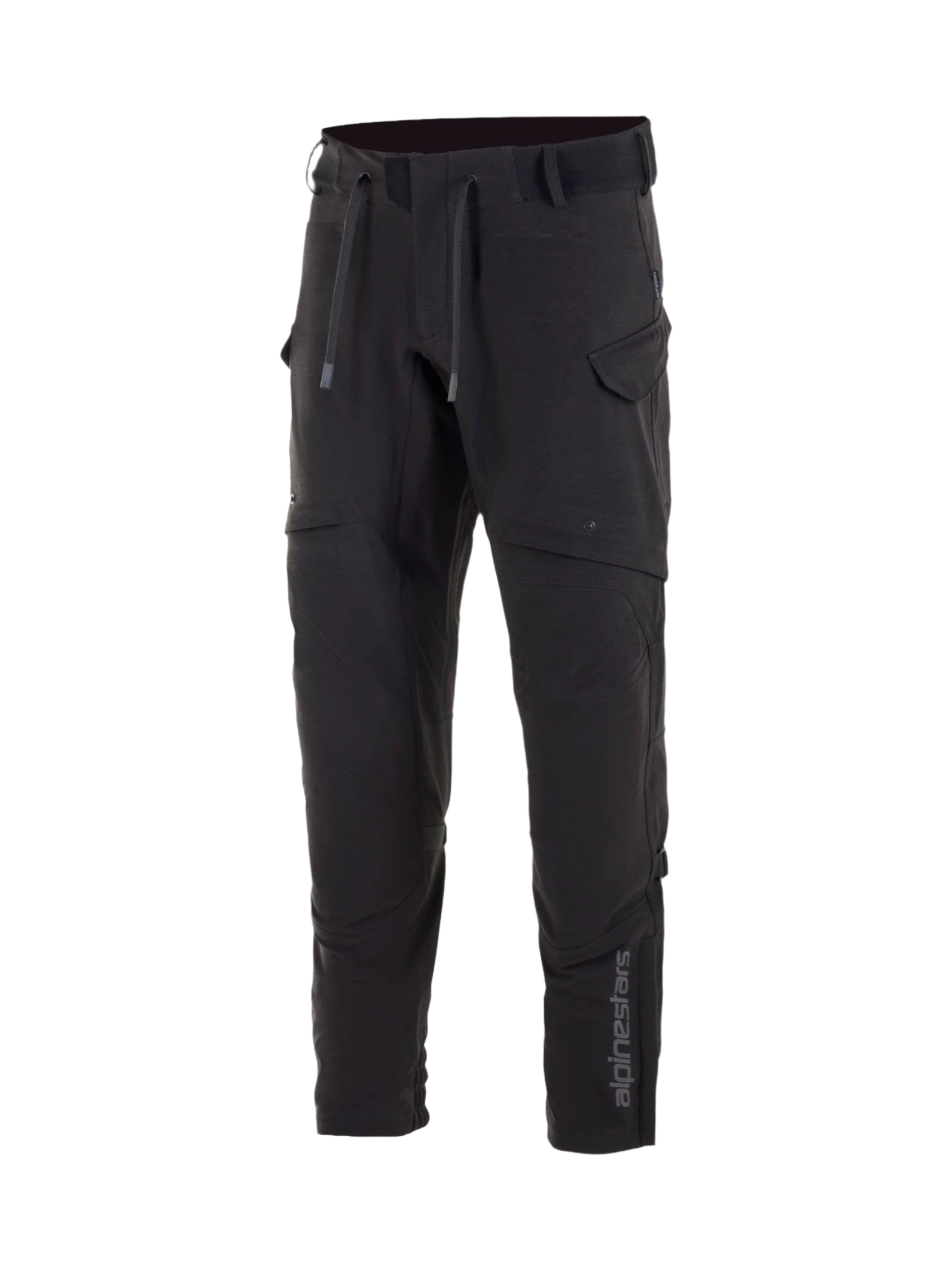 Alpinestars Juggernaut vandtætte bukser, sorte herre-motorcykelbukser til urban kørsel, vandtæt softshell-konstruktion med Nucleon Flex Plus knæbeskyttelse og cargolommer