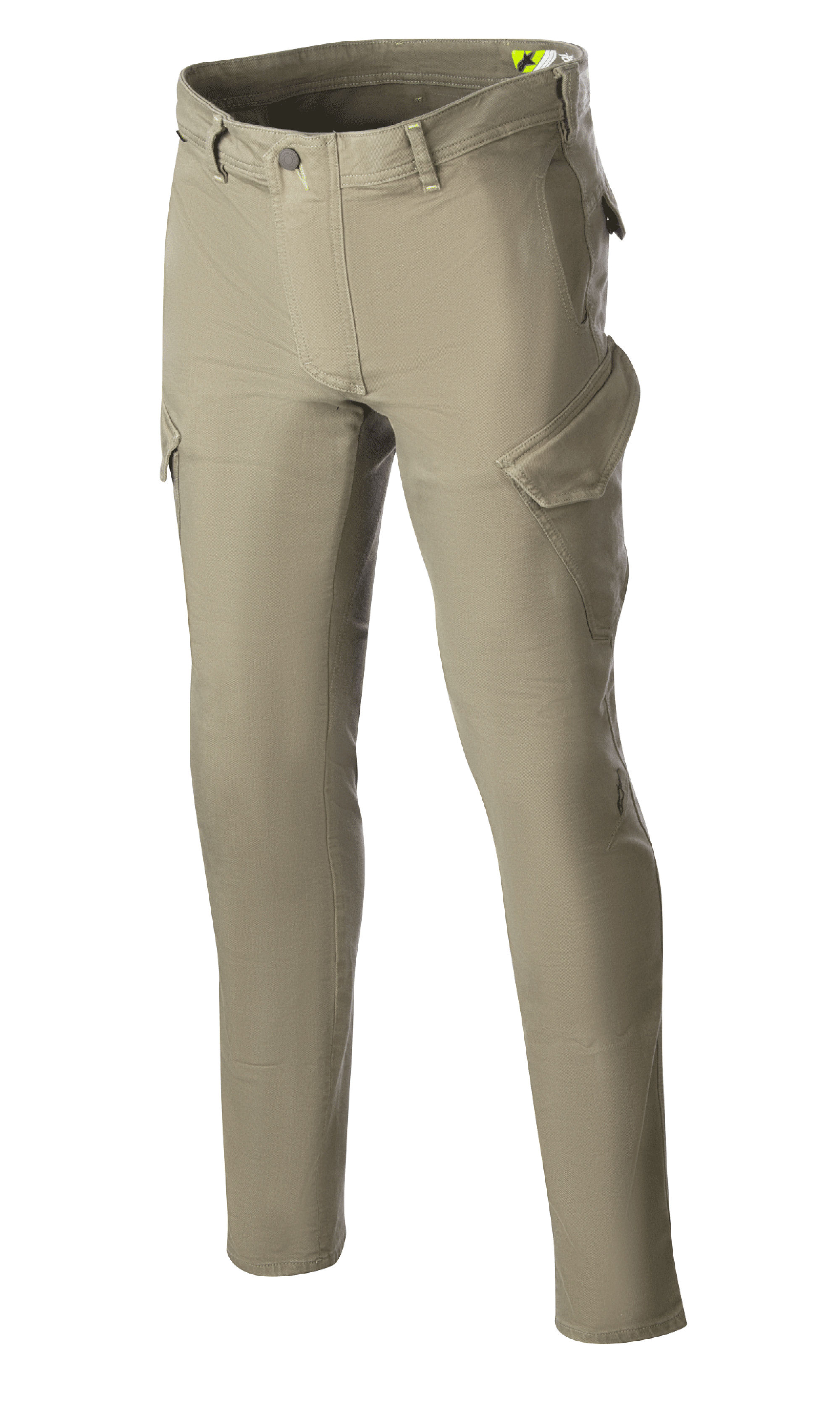 Alpinestars Caliber Slim Fit Tech Riding Pants, motorcykelridebukser, militærgrøn, slim-fit silhuet med cargolommer i kampstil, strækbart Cordura-denimstof, bæltestropper og funktionelt design til by- og landevejskørsel