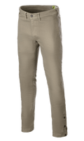 Alpinestars Stratos Regular Fit Tech Riding Pants, Motorcycle Riding Pants, Military Green, featuring a tapered design, button and zip closure, belt loops, and adjustable buttons at the ankle