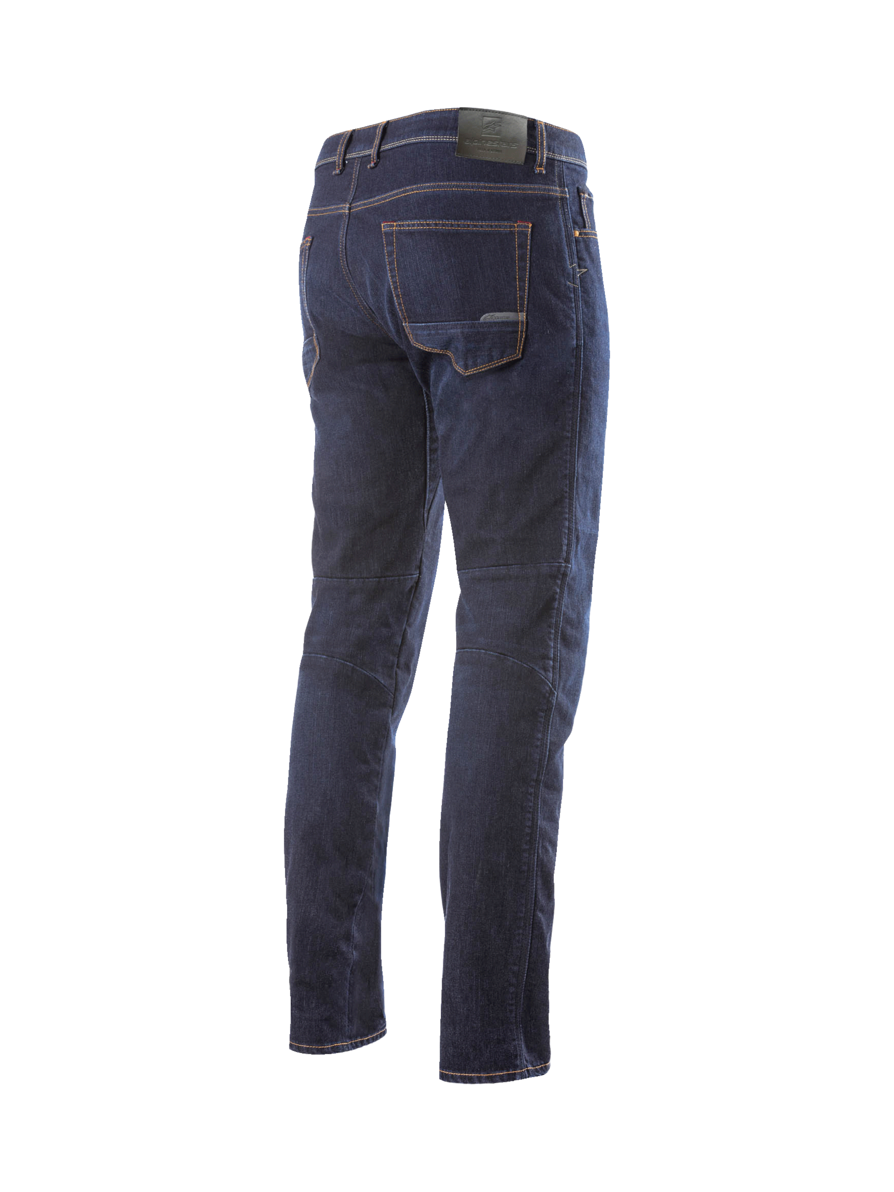 Alpinestars Radium Jeans Bukser, herre-motorcykeljeans i mørkeblå Cordura stretch denim, regular fit, set bagfra, urban kørsel.