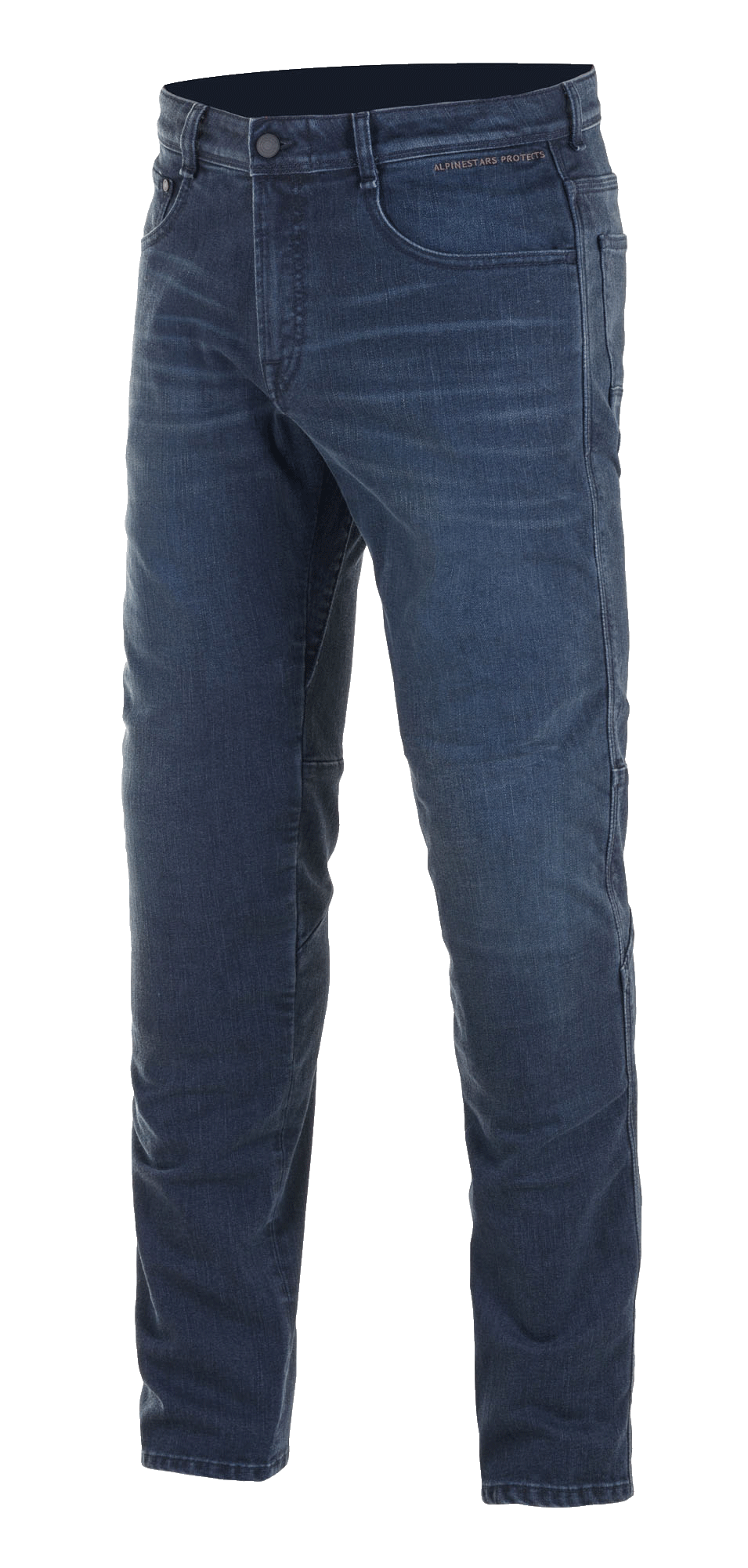 Alpinestars Radium Jeans Bukser AND Radium Plus Denim Bukser, herre-urban motorcykelbukser, mørkblå, slidstærk Cordura-stretch denim med diskret Bio-Flex knæbeskyttelse.