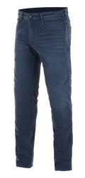 Alpinestars Radium Jeans Bukser AND Radium Plus Denim Bukser, herre-urban motorcykelbukser, mørkblå, slidstærk Cordura-stretch denim med diskret Bio-Flex knæbeskyttelse.