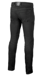 Alpinestars Radium V2 Denim bukser, motorcykeljeans, Black Rinse, set bagfra med fem-lomme styling, tonalt branding på baglommen og taljen, samt konstruerede syninger på bagsiden af knæene for en tilspidset pasform