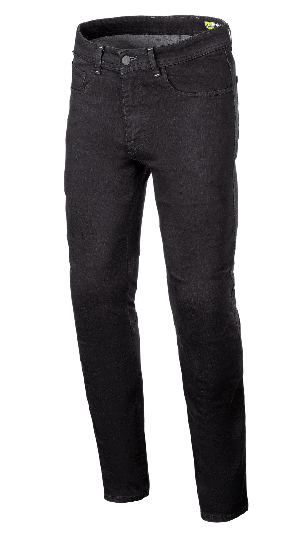 Alpinestars Radium V2 Denim bukser, motorcykel jeans, Black Rinse, med regulært tilspidset ben, fem-lomme design, bælteløkker, knap- og lynlåslukning, mørkt denimstof
