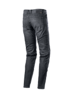 Alpinestars Sektor Regular Fit Jeans, herre-motorcykeljeans, sort vasket denim, set bagfra med Nucleon Plus knæbeskyttere