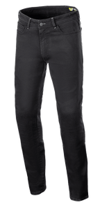Alpinestars Copper V3 Denim bukser, motorcykelbukser, sort (Black Rinse), almindelig pasform med lige ben, strækbomuldsdenim med tonale syninger og design med fem lommer, beskyttende urbant køreudstyr