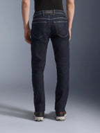 Alpinestars Copper V3 Denim Pants, Men's Urban Motorcycle Riding Jeans in Rinse Blue, back view on model showing regular straight-leg fit, rear pockets, and contrast stitching.