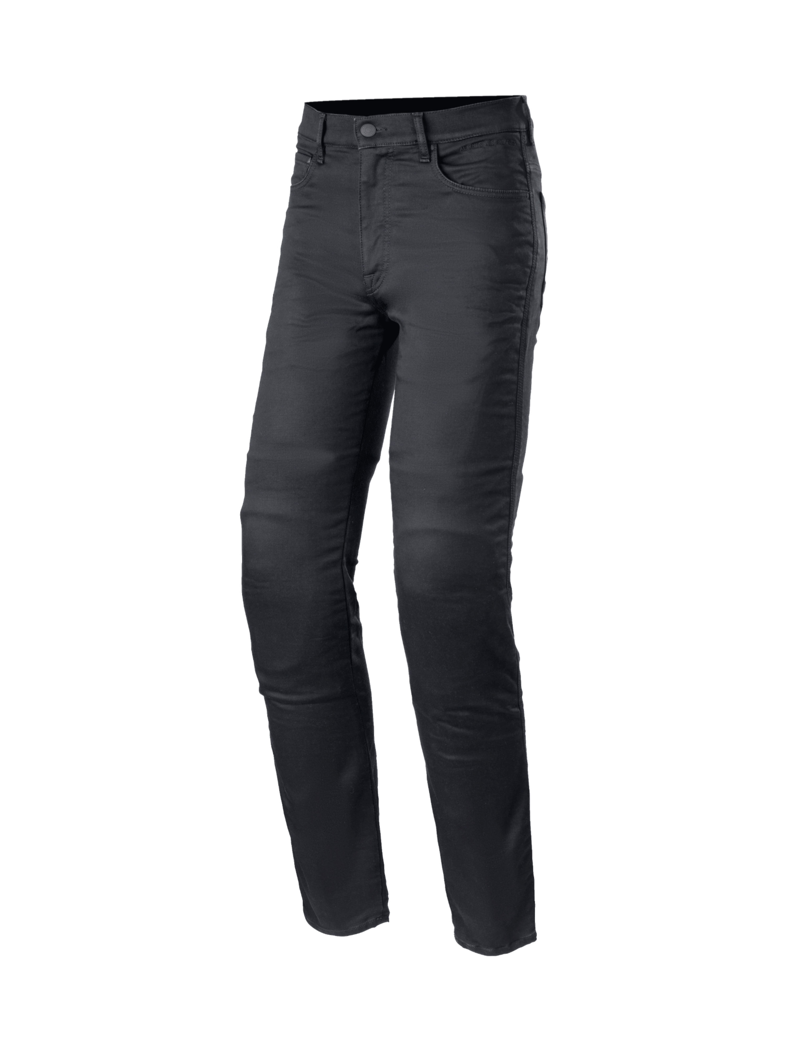 Alpinestars Cerium Tech Stretch motorcykelbukser til herrer, sort slim fit denim med integreret CE-beskyttelse.